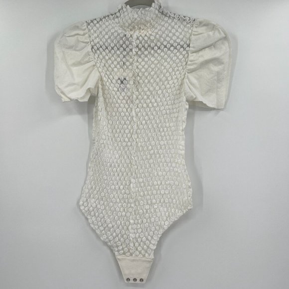 WNDERKAMMER Women's Curved Arm Coloration Bodysuit White Bubble Stitch sz L NWT - Picture 9 of 9